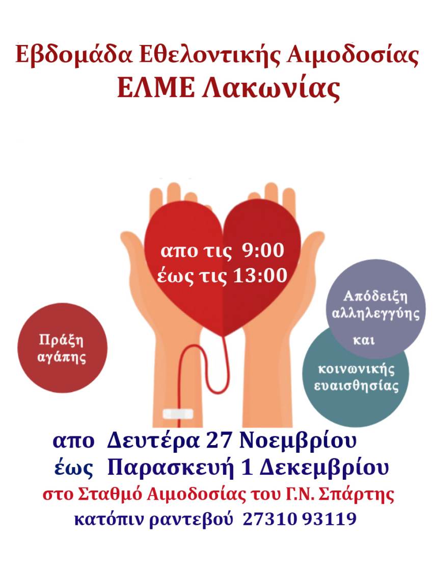 Εθελοντική Αιμοδοσία για την Τράπεζα Αίματος του Συλλόγου μας